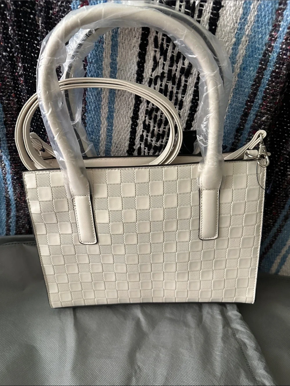 Tahari Cream Structured Tote Handbag